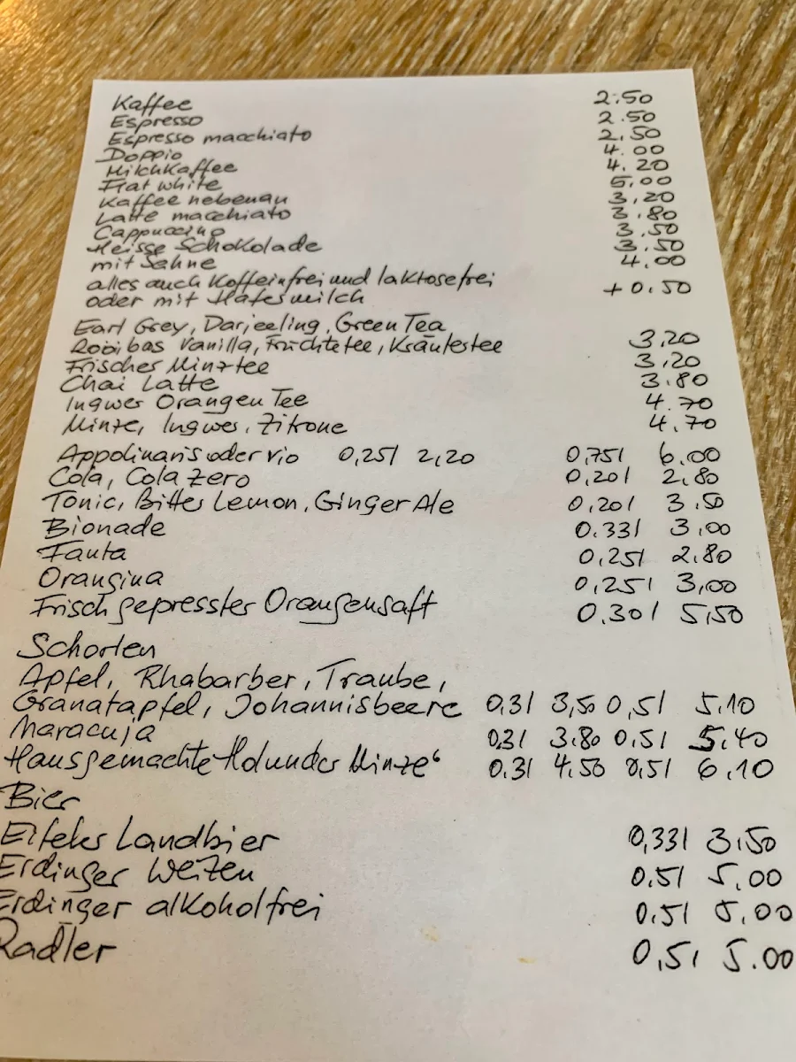 Speisekarte, Café nebenan