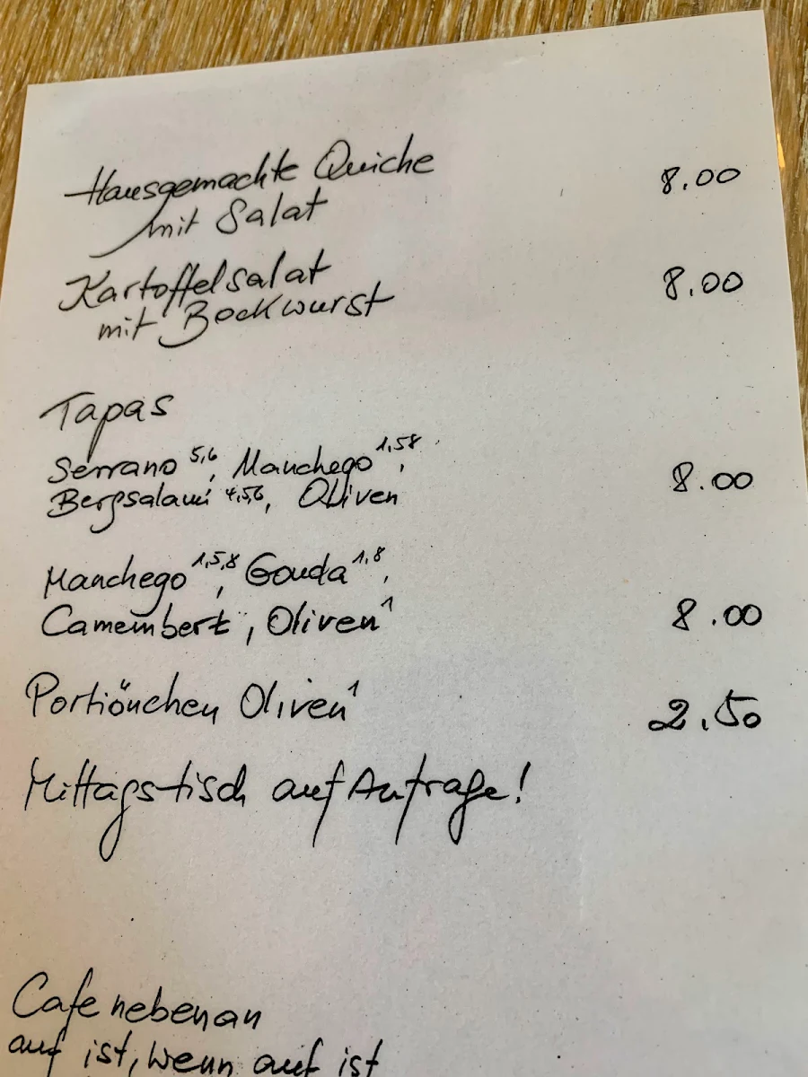 Speisekarte, Café nebenan