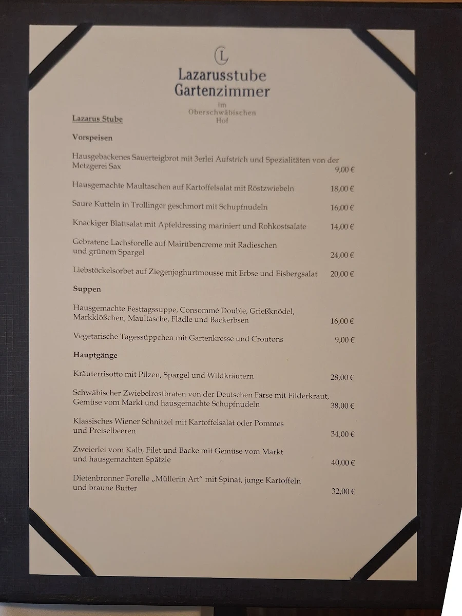 Speisekarte, Esszimmer