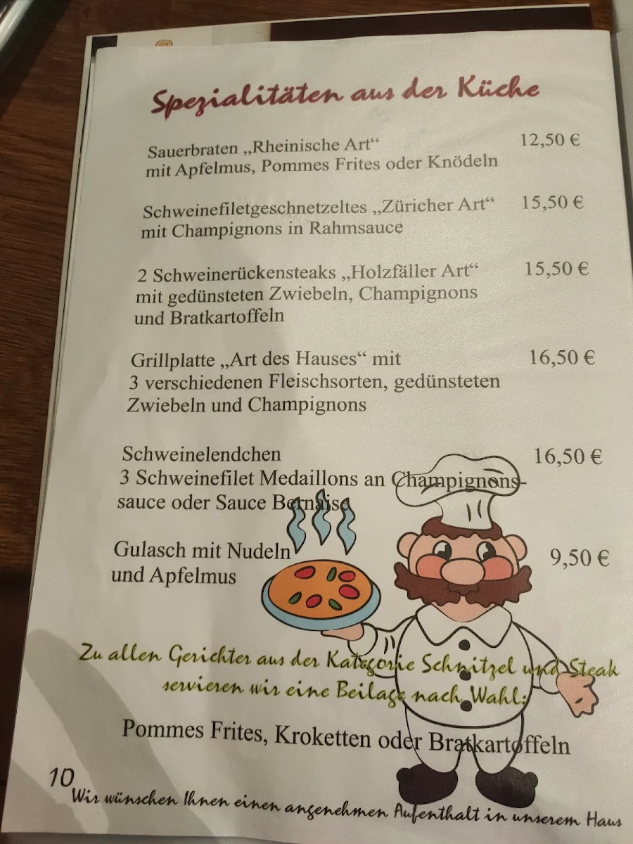 Speisekarte, Zum Backhaus