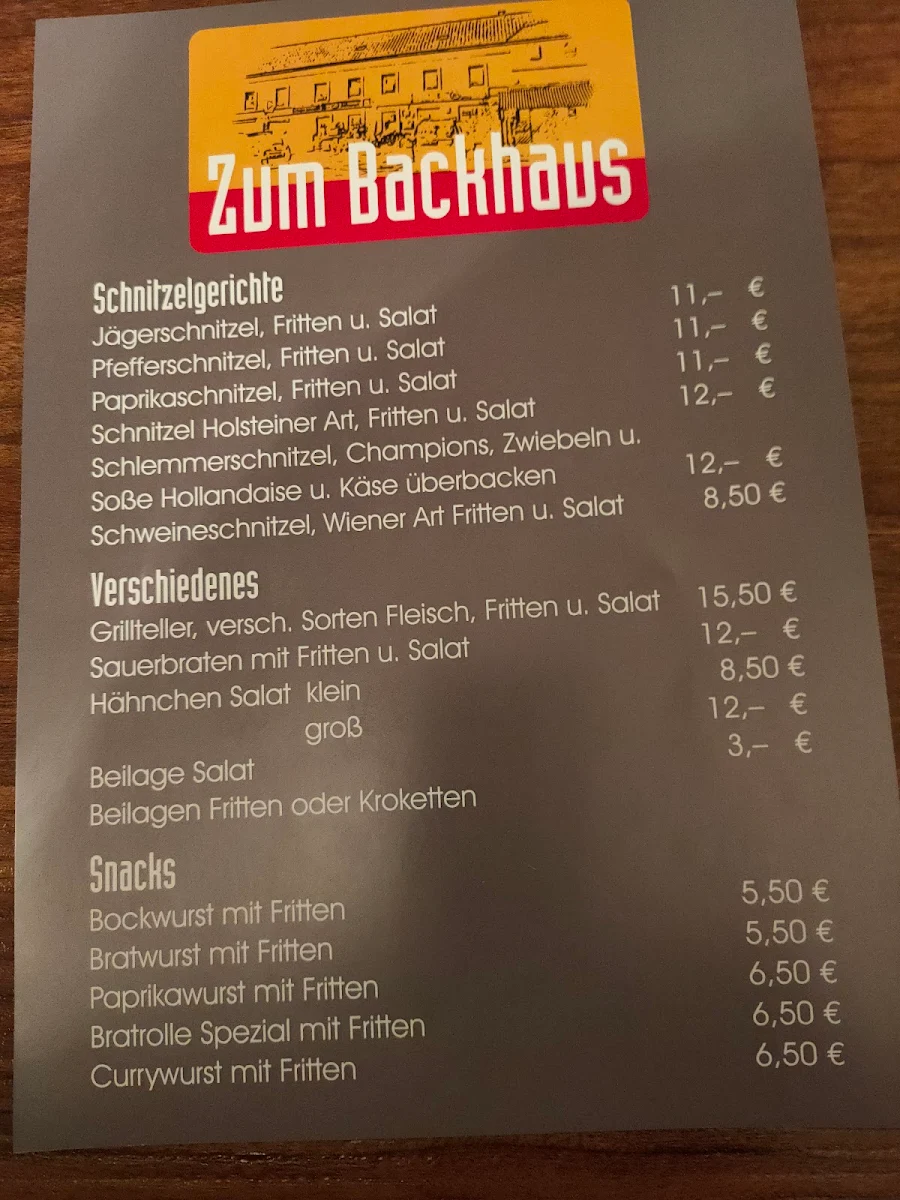 Speisekarte, Zum Backhaus