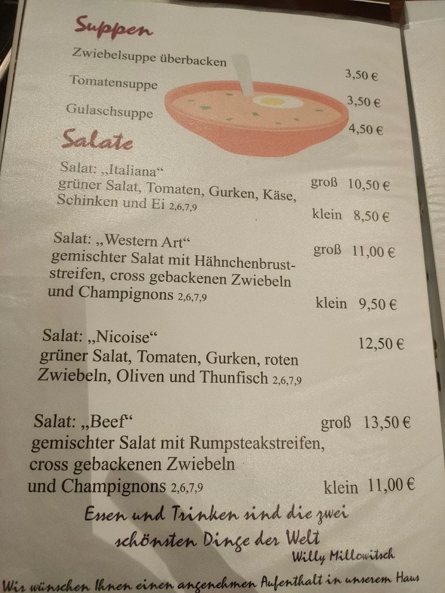 Speisekarte, Zum Backhaus