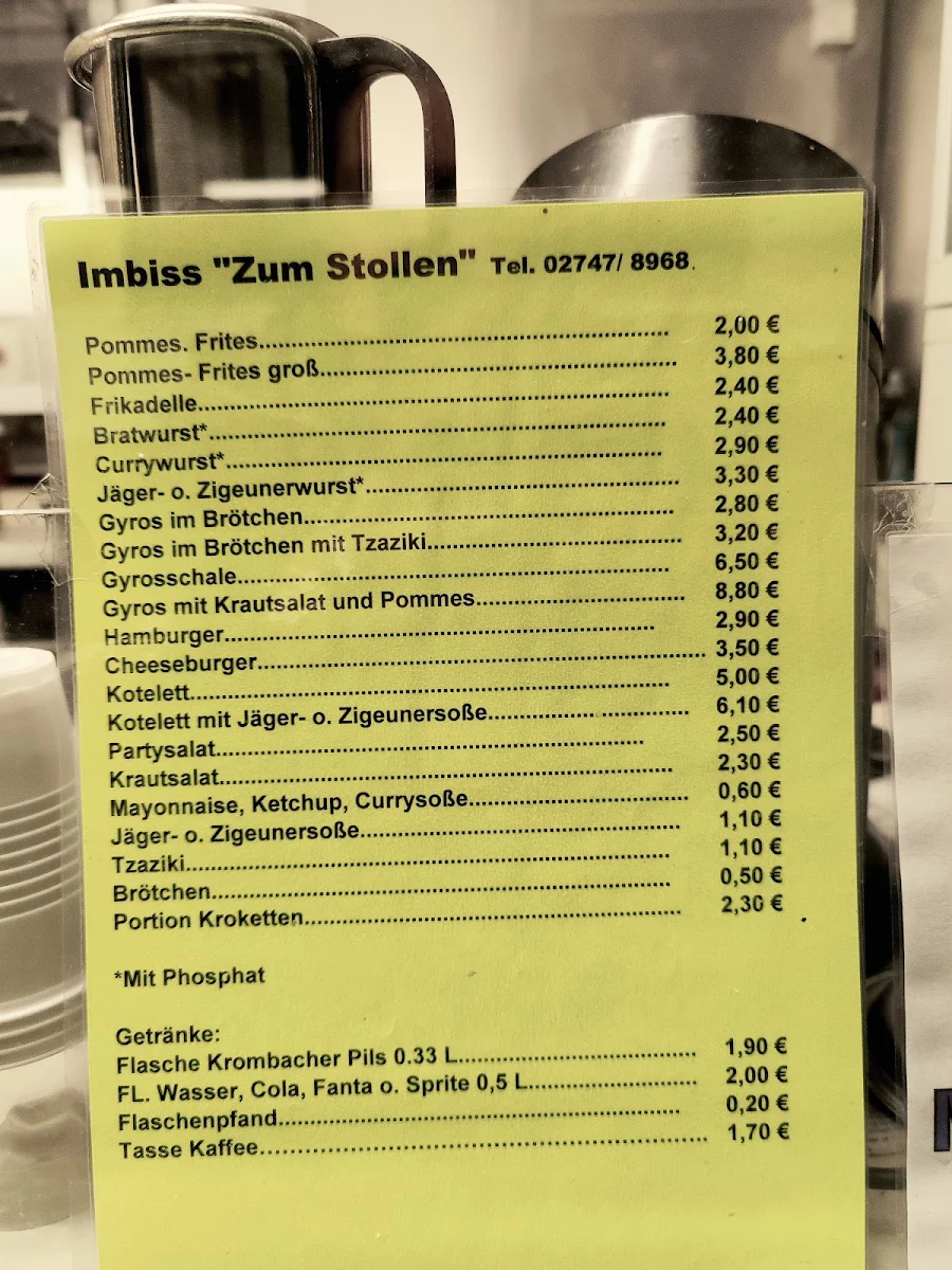 Speisekarte, Imbiss zum Stollen