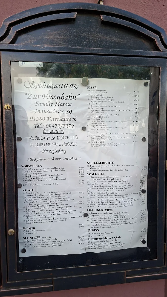 Speisekarte, Pizzeria Eisenbahn