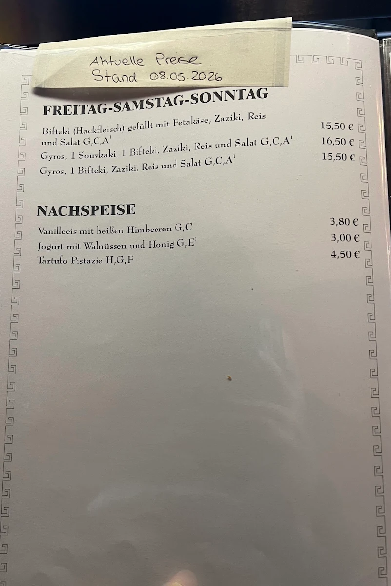 Speisekarte, Pizzeria Eisenbahn