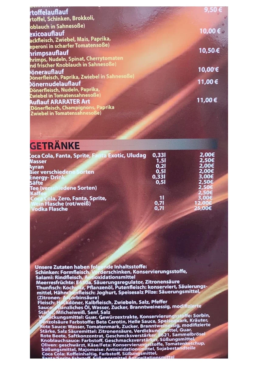 Speisekarte, Grillhaus Ararat Hayastan