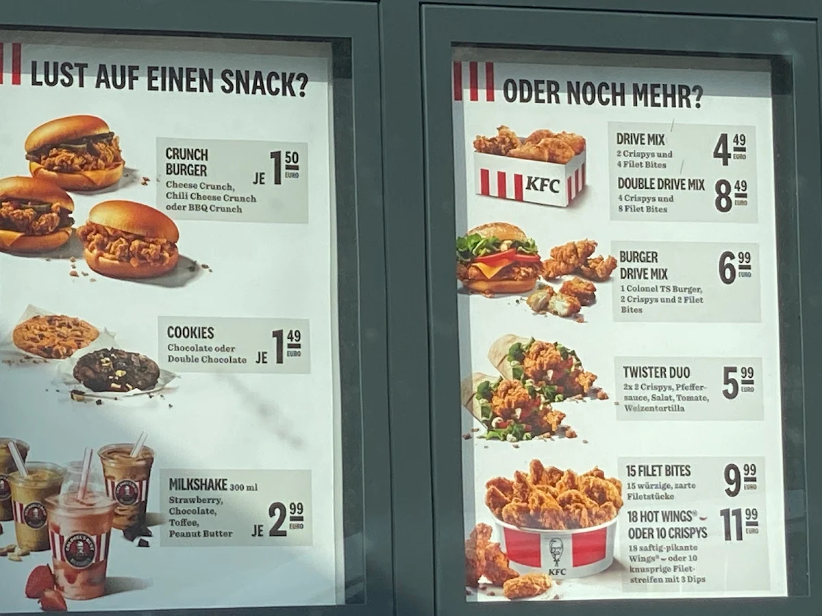 Speisekarte, Kentucky Fried Chicken
