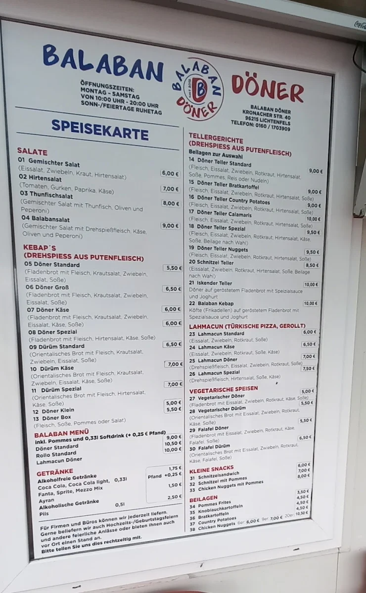 Speisekarte, BALABAN DÖNER