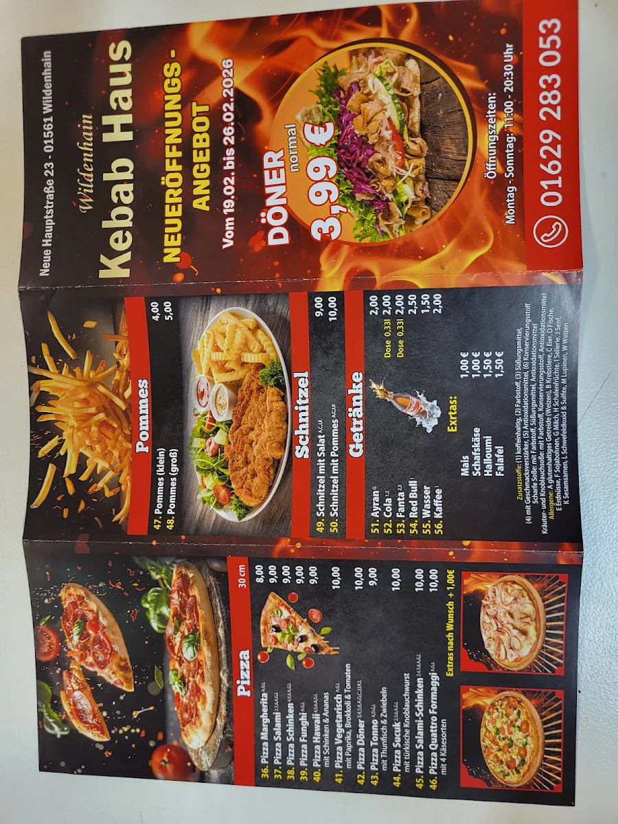 Speisekarte, Wildenhain Kebab Haus