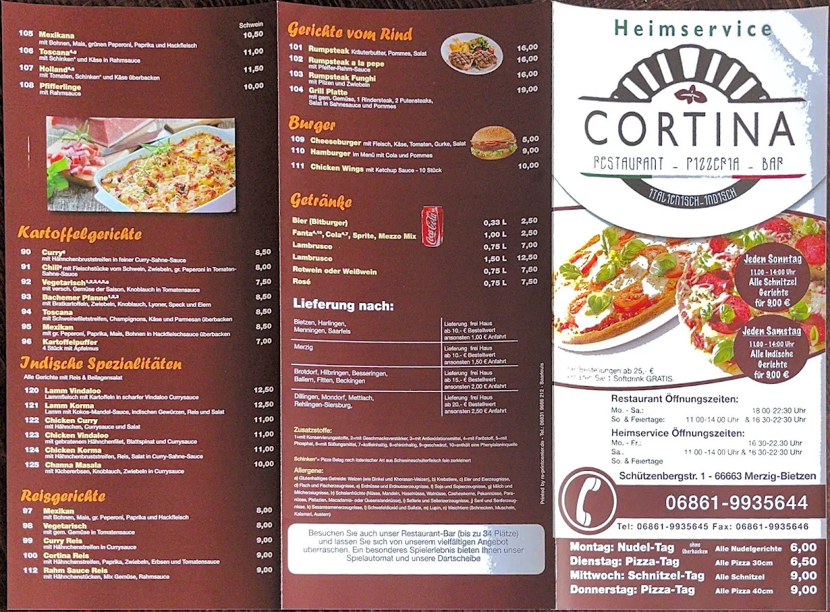 Speisekarte, Pizzeria Cortina - Rupinder Singh
