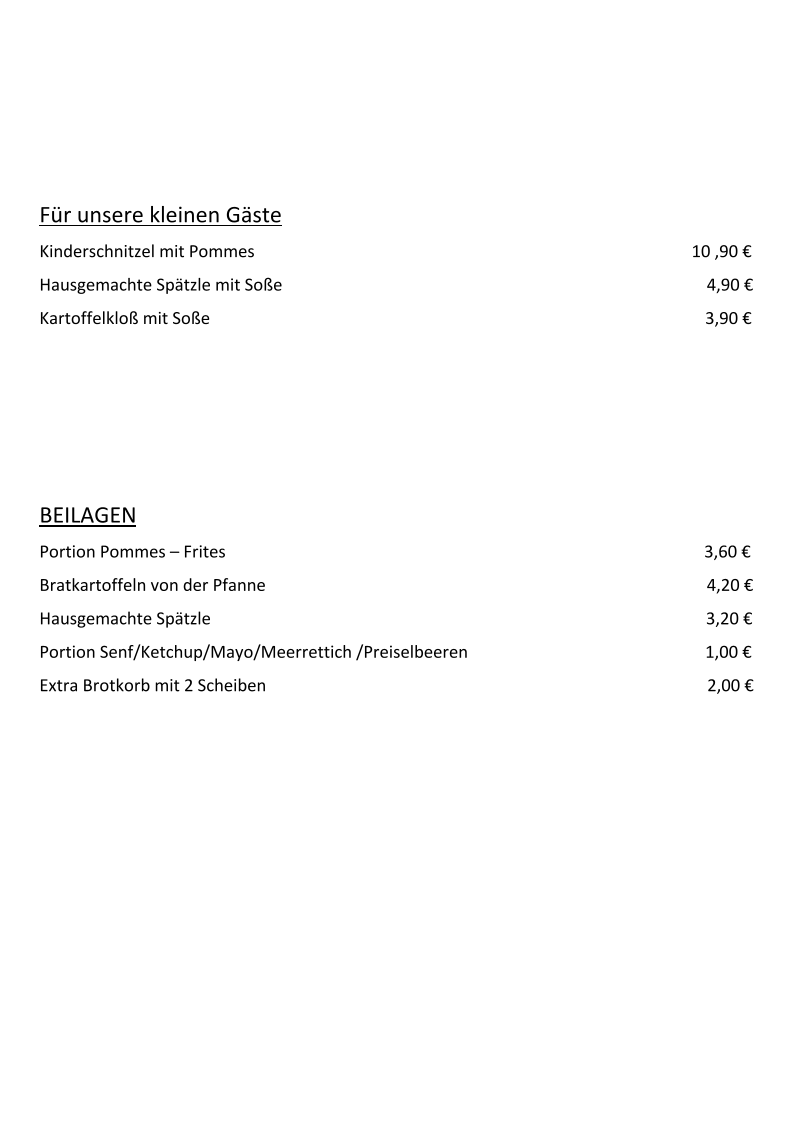 Speisekarte, Zum Schwarzen Ross