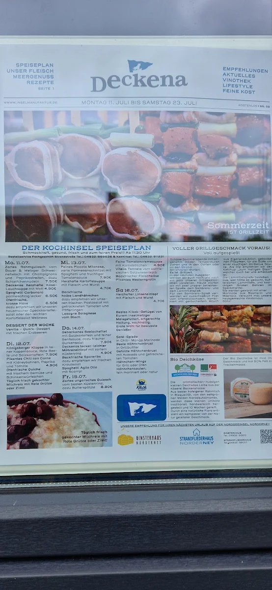 Speisekarte, Kochinsel Norderney / Mittagstisch zum Mitnehmen