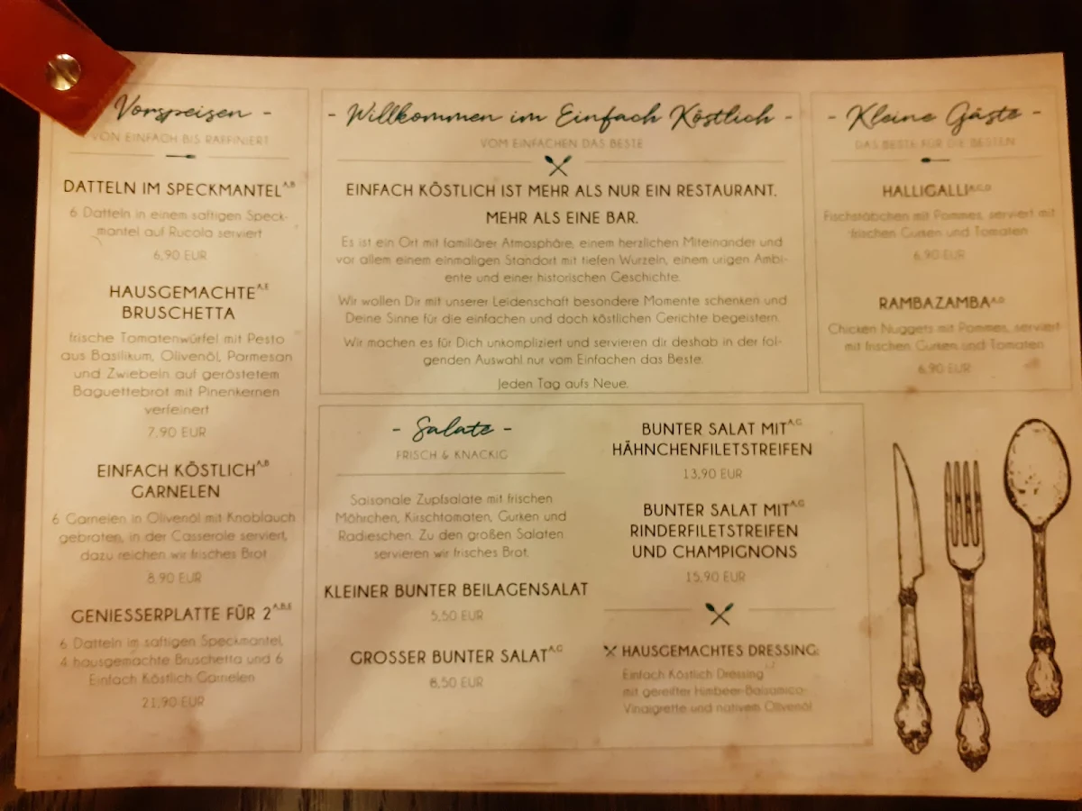 Speisekarte, Einfach Köstlich Restaurant-Bar-Cafè