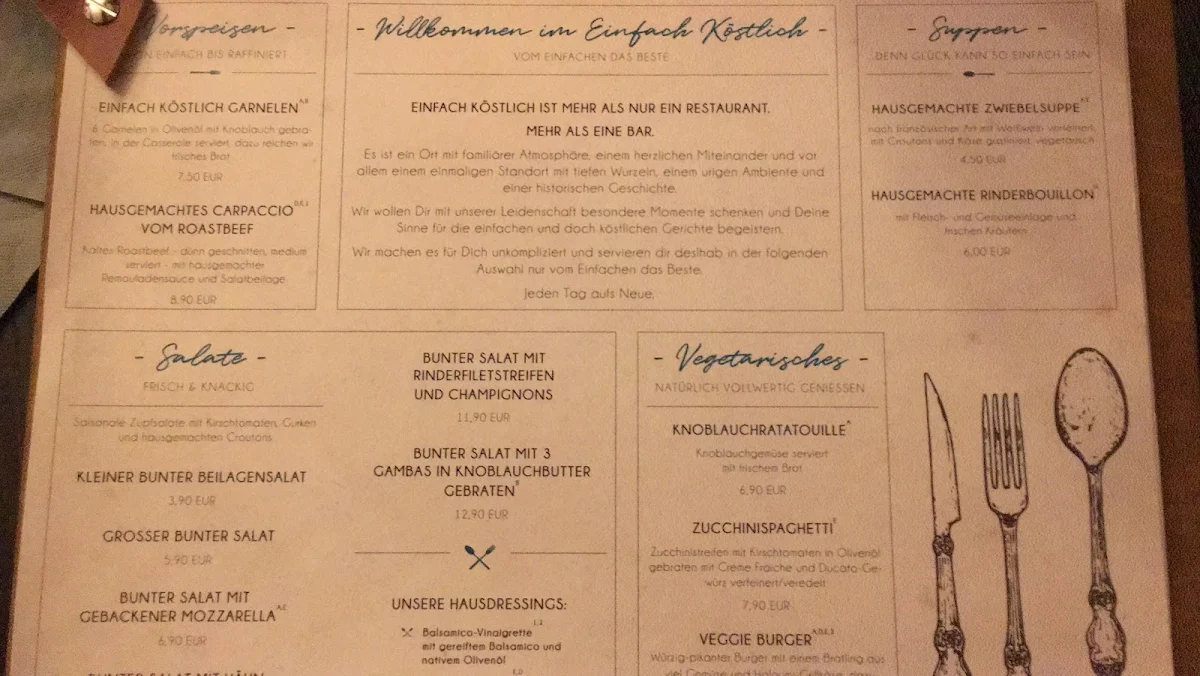 Speisekarte, Einfach Köstlich Restaurant-Bar-Cafè