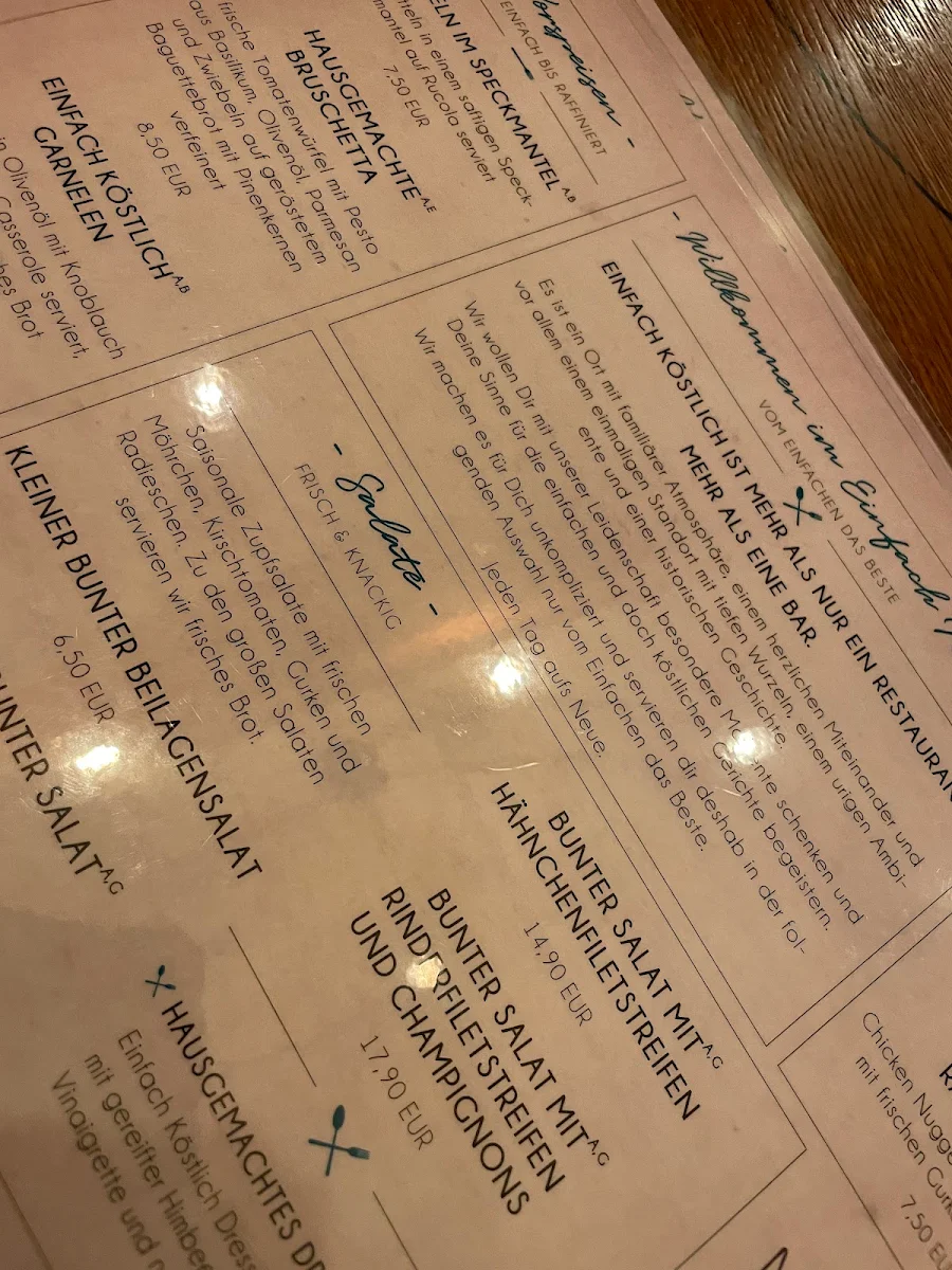Speisekarte, Einfach Köstlich Restaurant-Bar-Cafè