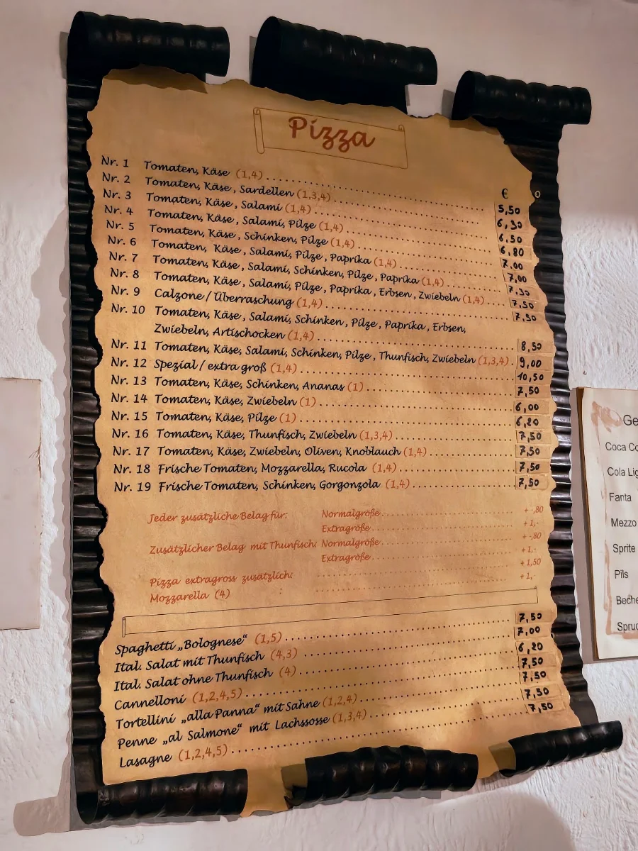 Speisekarte, Fulvio Diana Pizzeria Firenze