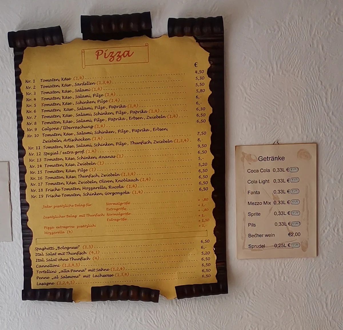 Speisekarte, Fulvio Diana Pizzeria Firenze