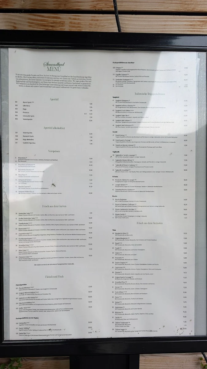 Speisekarte, Restaurant Strandbad Reichenau