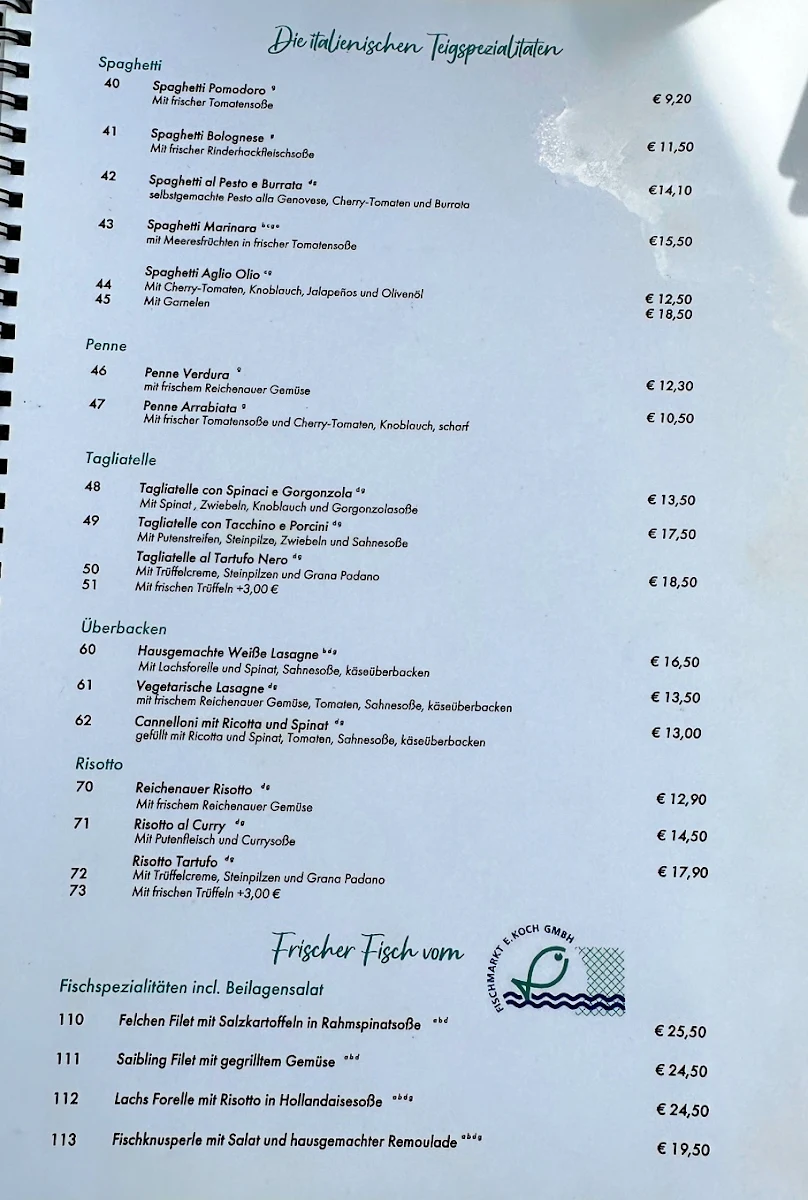 Speisekarte, Restaurant Strandbad Reichenau