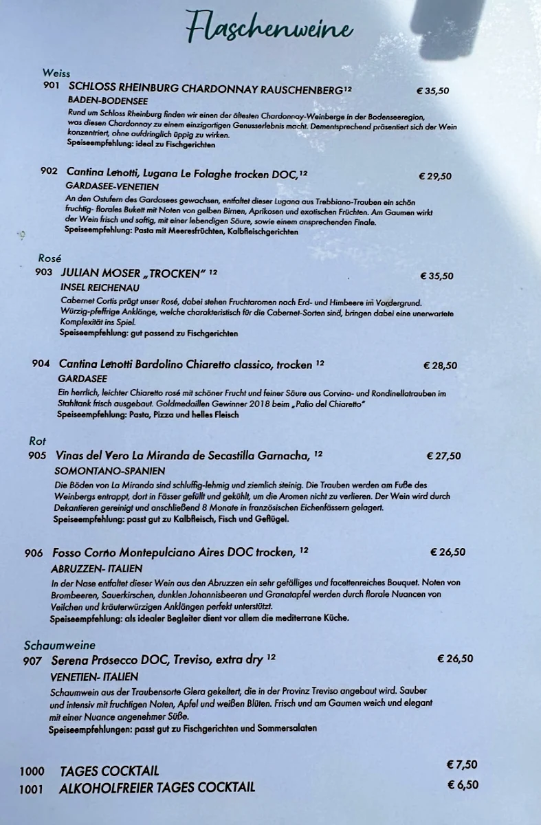 Speisekarte, Restaurant Strandbad Reichenau
