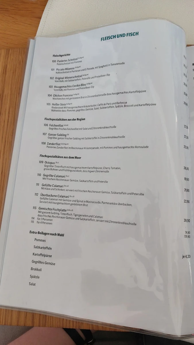 Speisekarte, Restaurant Strandbad Reichenau