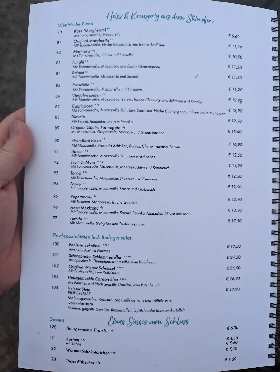 Speisekarte, Restaurant Strandbad Reichenau