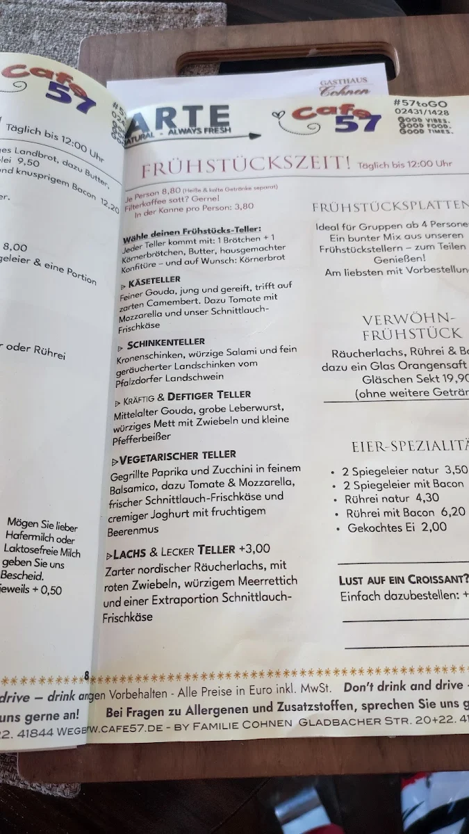 Speisekarte, Cafe 57