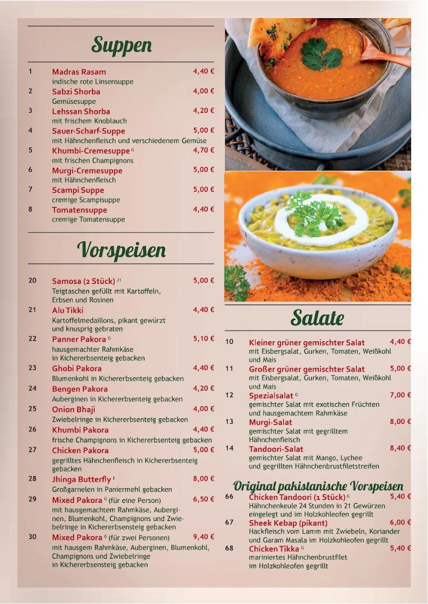 Speisekarte, Tandoori Palace + lieferservice