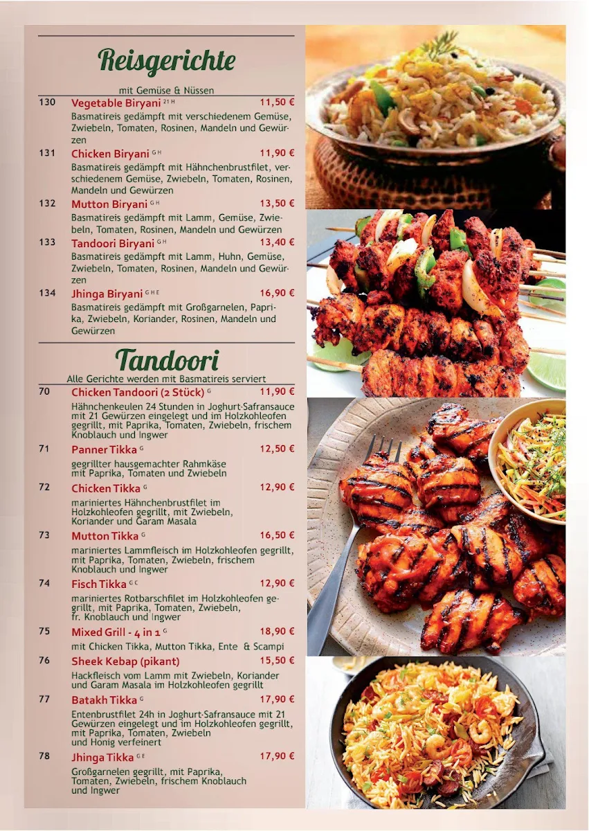 Speisekarte, Tandoori Palace + lieferservice