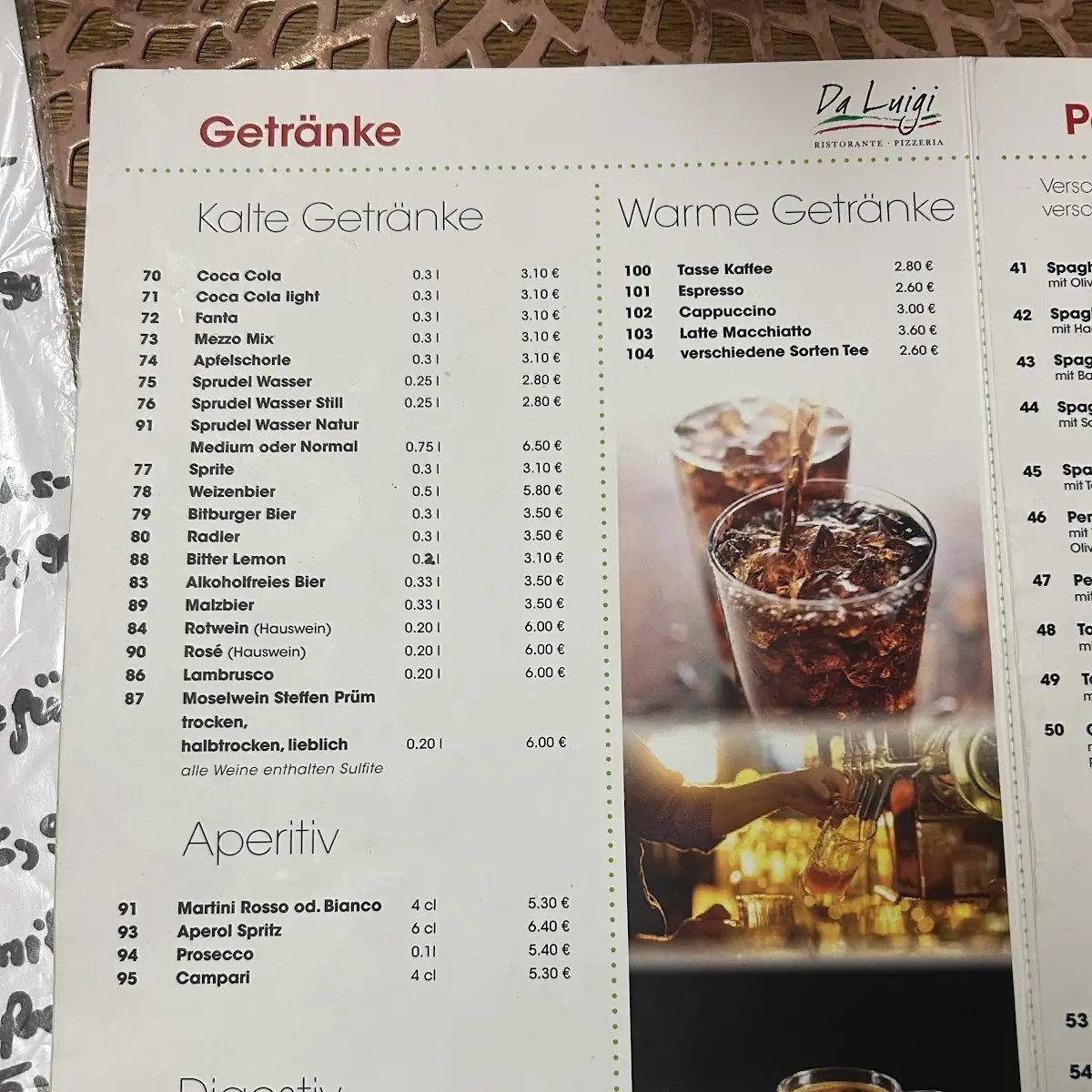 Speisekarte, Ristorante Da Luigi