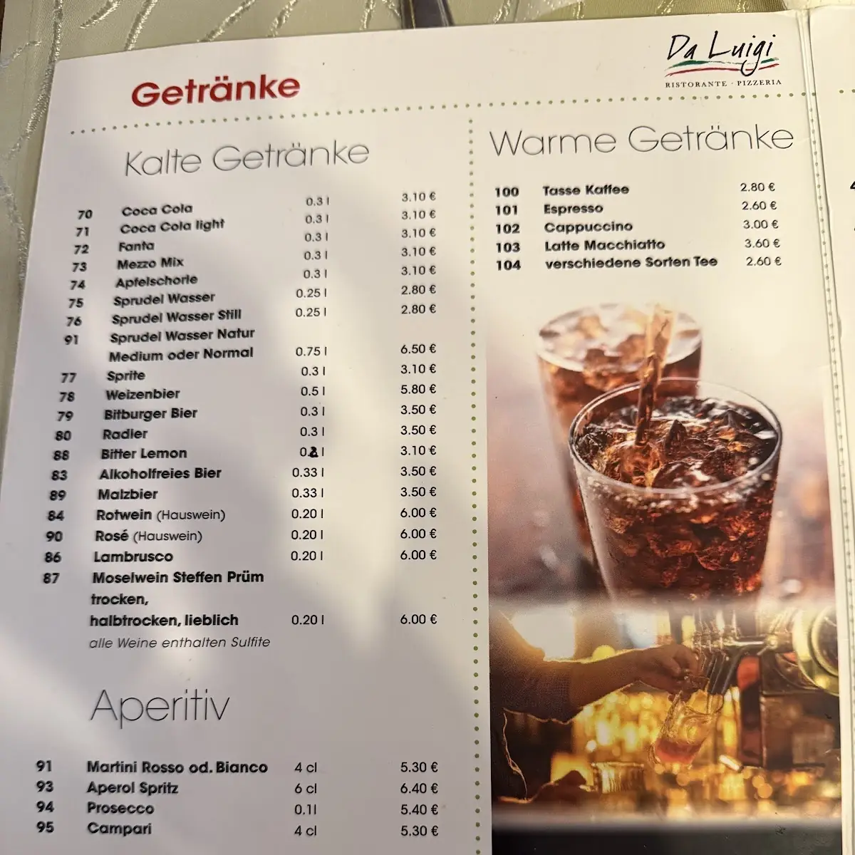 Speisekarte, Ristorante Da Luigi