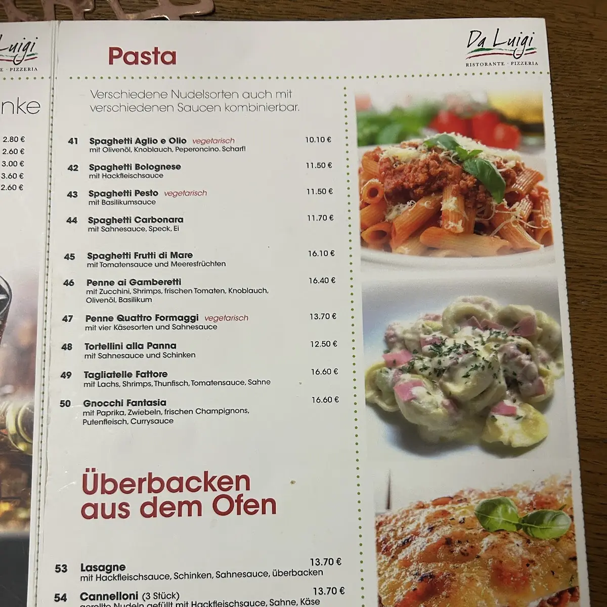 Speisekarte, Ristorante Da Luigi