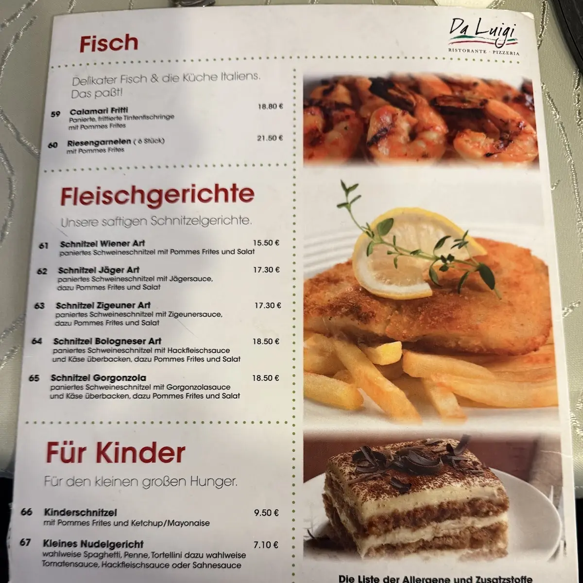 Speisekarte, Ristorante Da Luigi