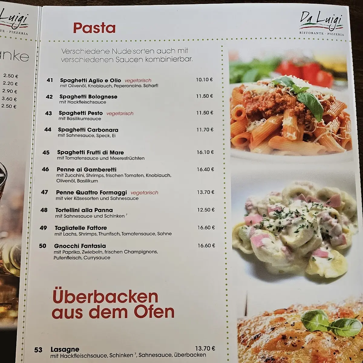 Speisekarte, Ristorante Da Luigi