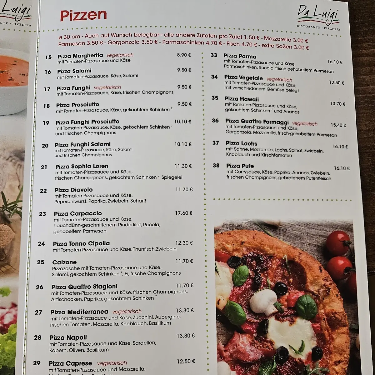 Speisekarte, Ristorante Da Luigi