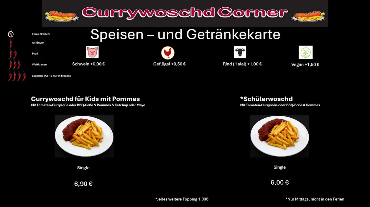 Speisekarte, CurrywoschdCorner