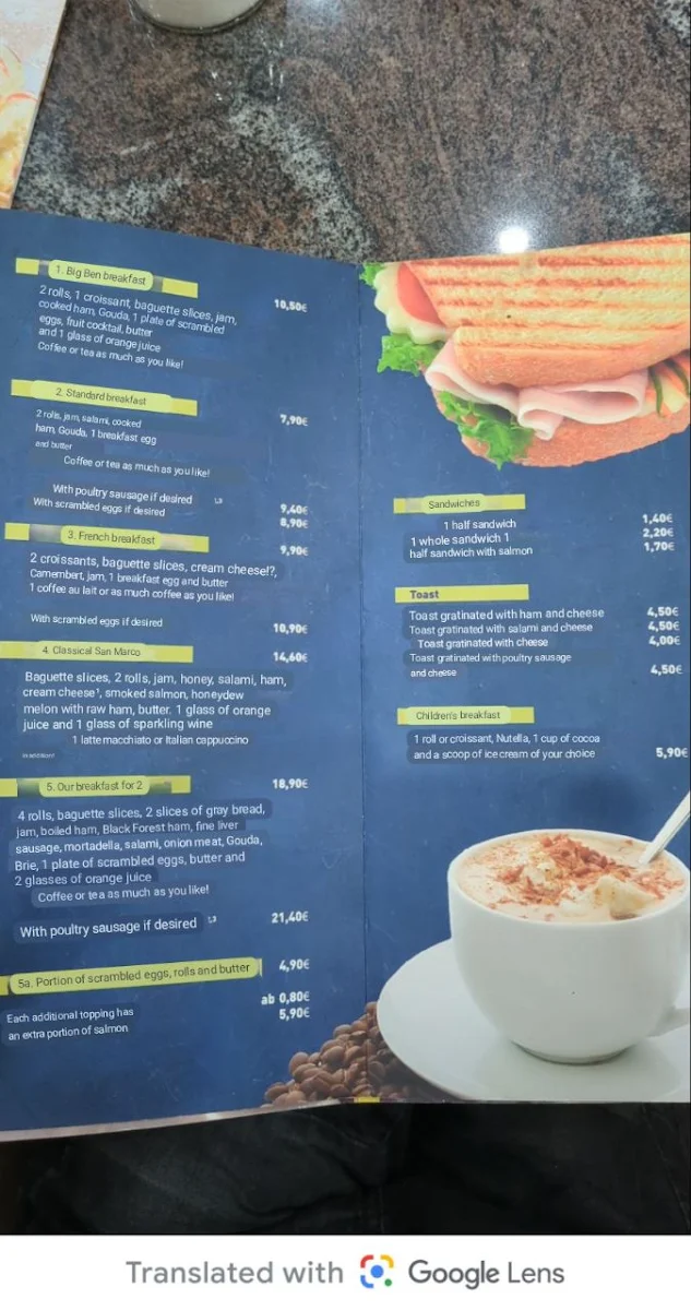 Speisekarte, Marco San Eiscafe