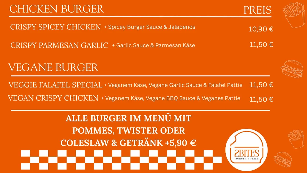 Speisekarte, 2BITES Nürnberg