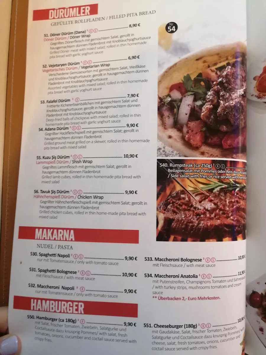 Speisekarte, Anatolia Cafe Restaurant Frankfurt am Main