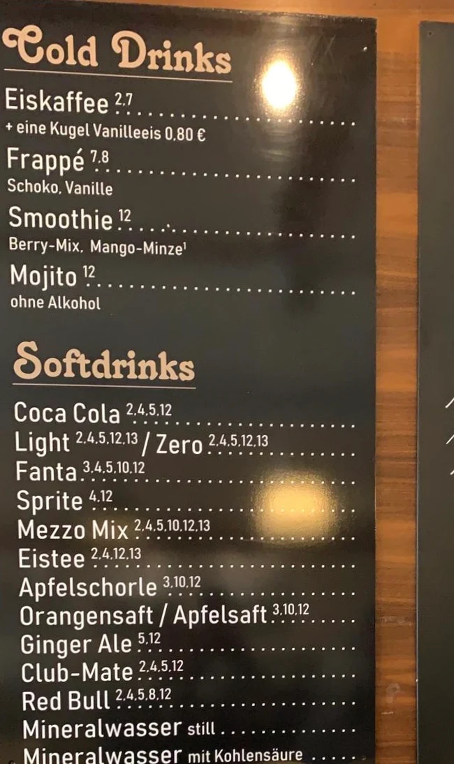 Speisekarte, Sophie’s Café & Backshop