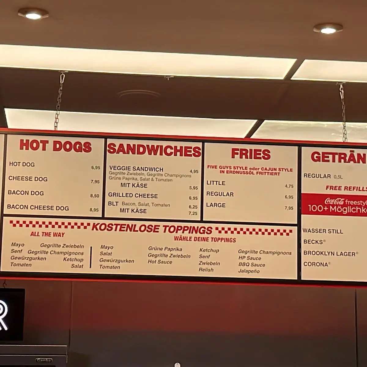 Speisekarte, Five Guys Burgers and Fries Köln Neumarkt Schildergasse