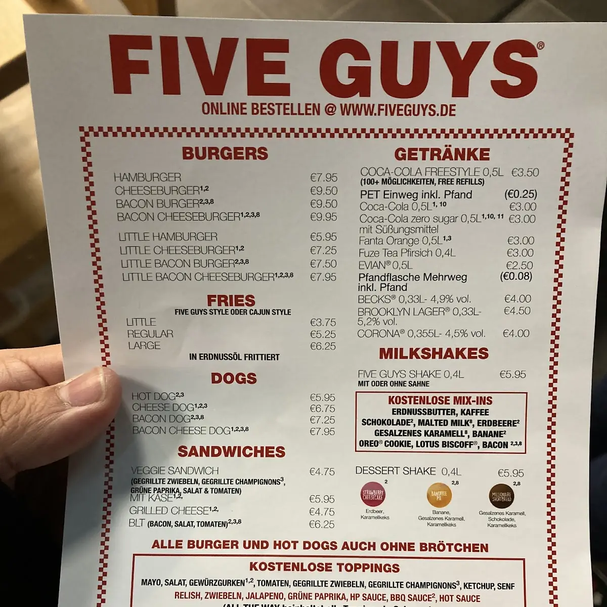 Speisekarte, Five Guys Burgers and Fries Köln Neumarkt Schildergasse