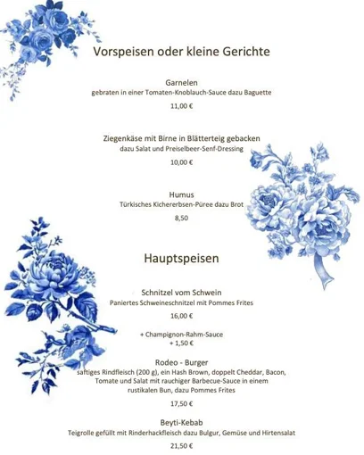 Speisekarte, Dorfcafé Alte Schule Frohngau