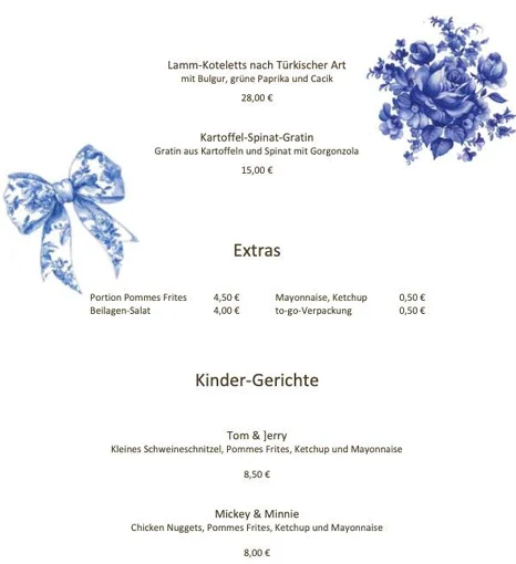 Speisekarte, Dorfcafé Alte Schule Frohngau