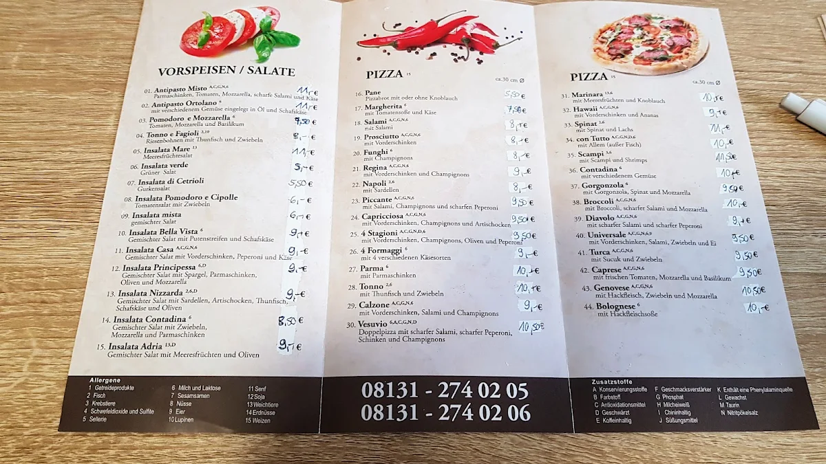 Speisekarte, Pizzeria il Vesuvio