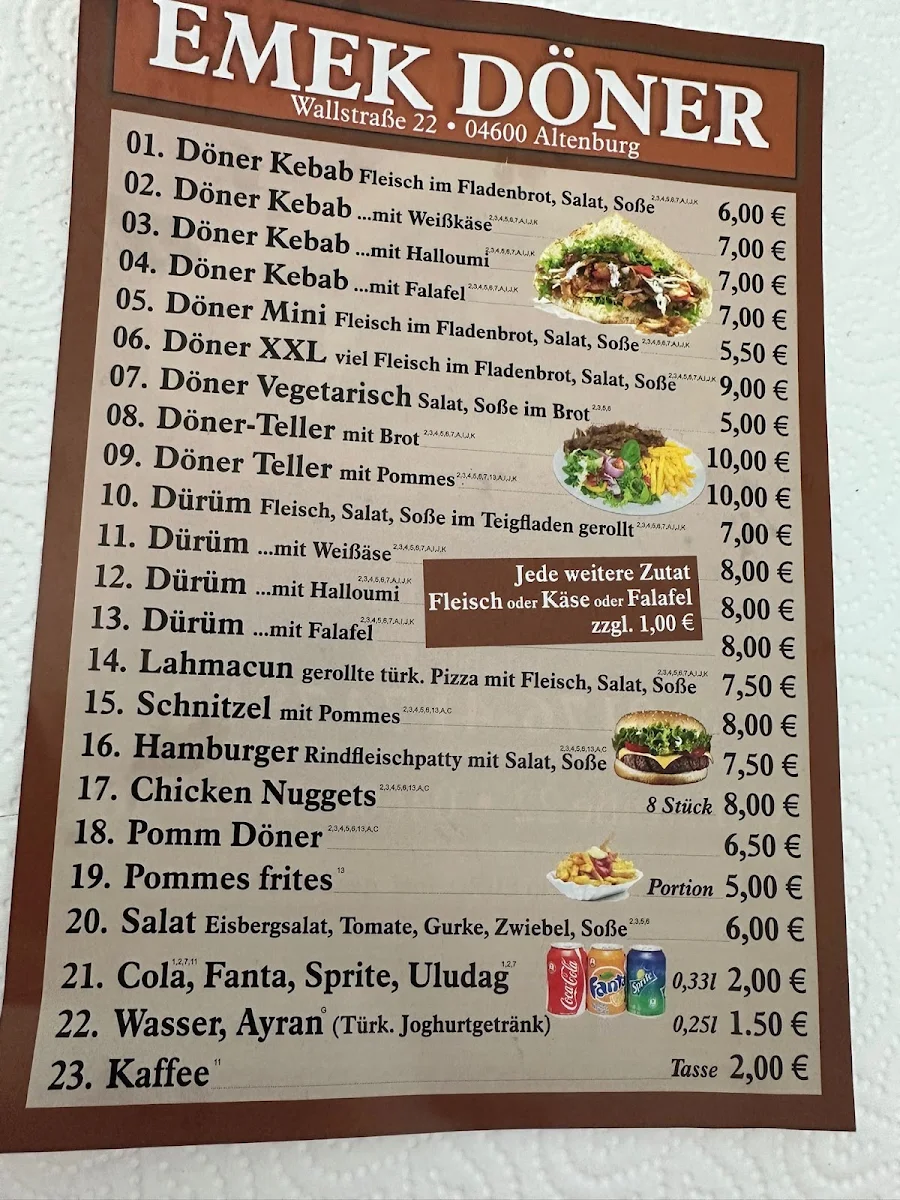 Speisekarte, Emek döner