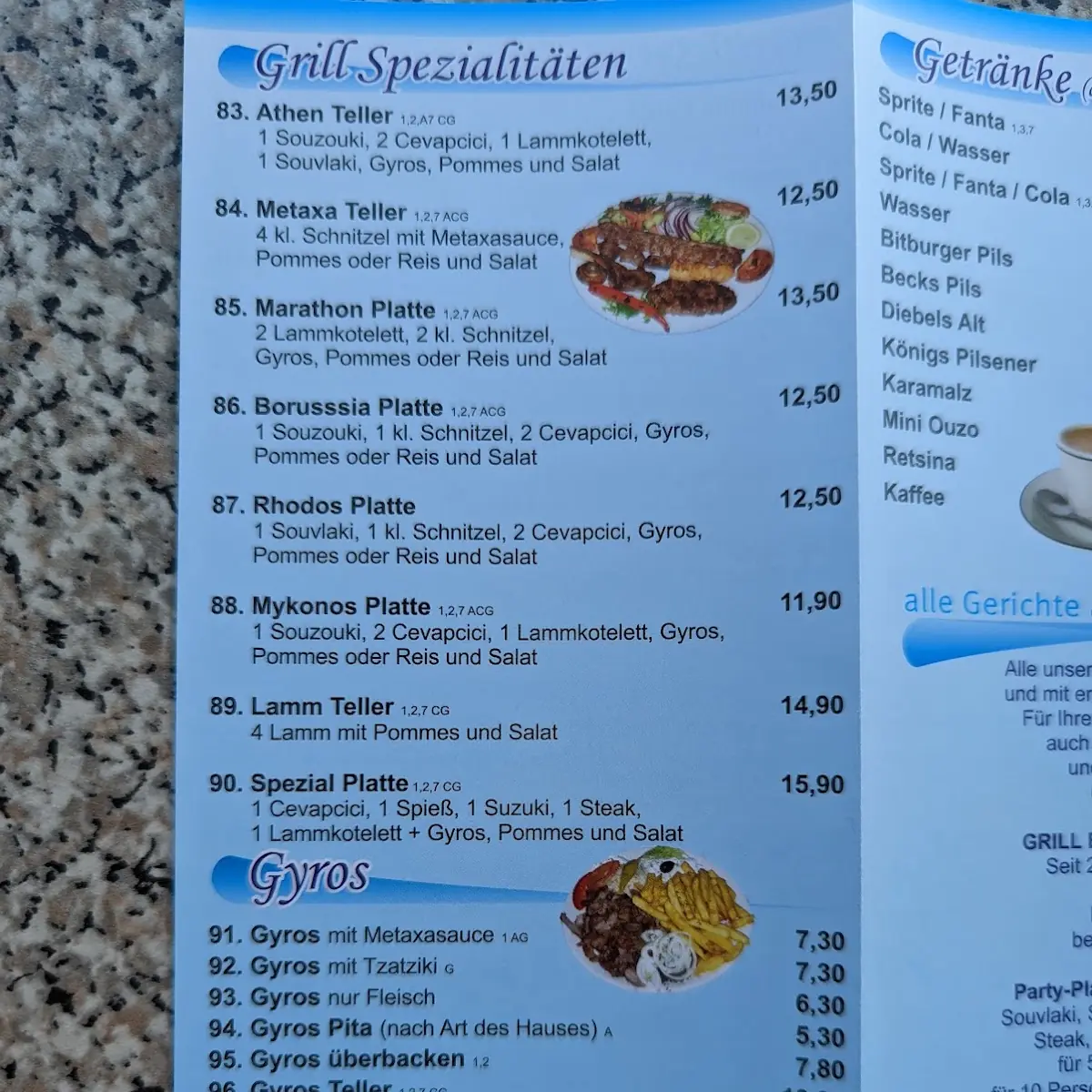 Speisekarte, Grill Ecke Mönchengladbach