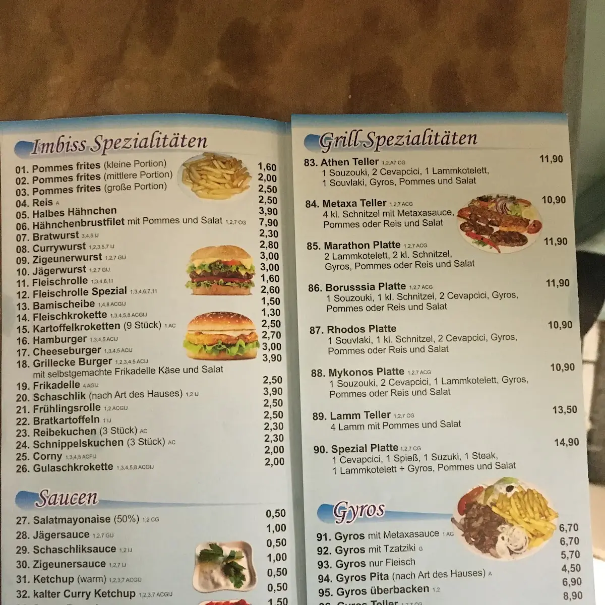 Speisekarte, Grill Ecke Mönchengladbach