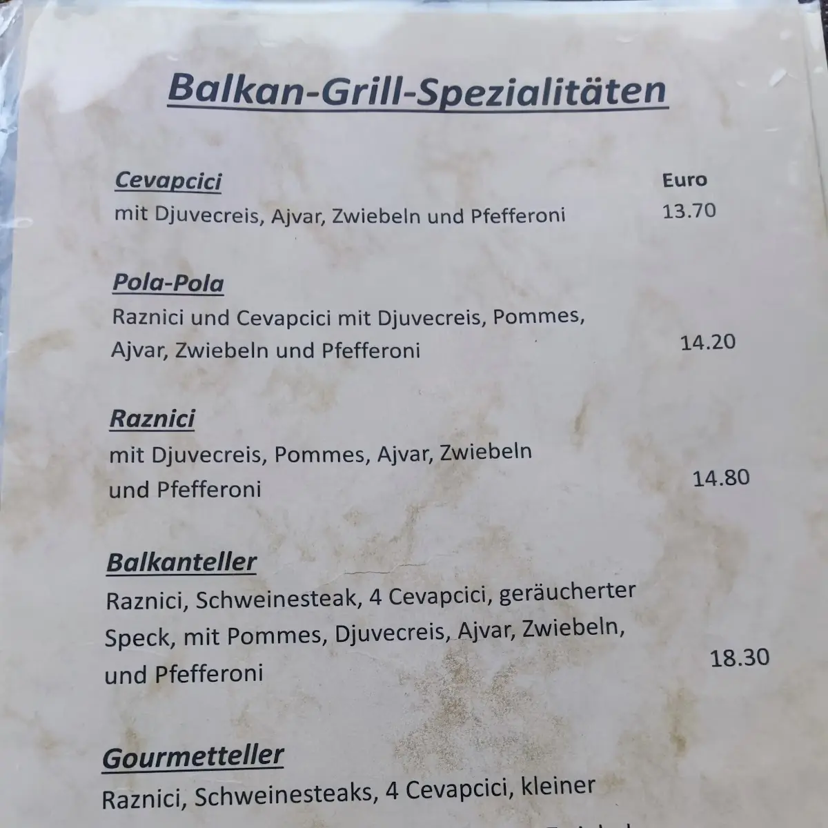 Speisekarte, Gasthaus Bruddler
