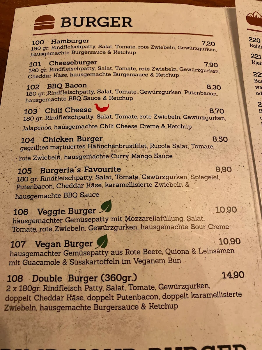 Speisekarte, Burgeria